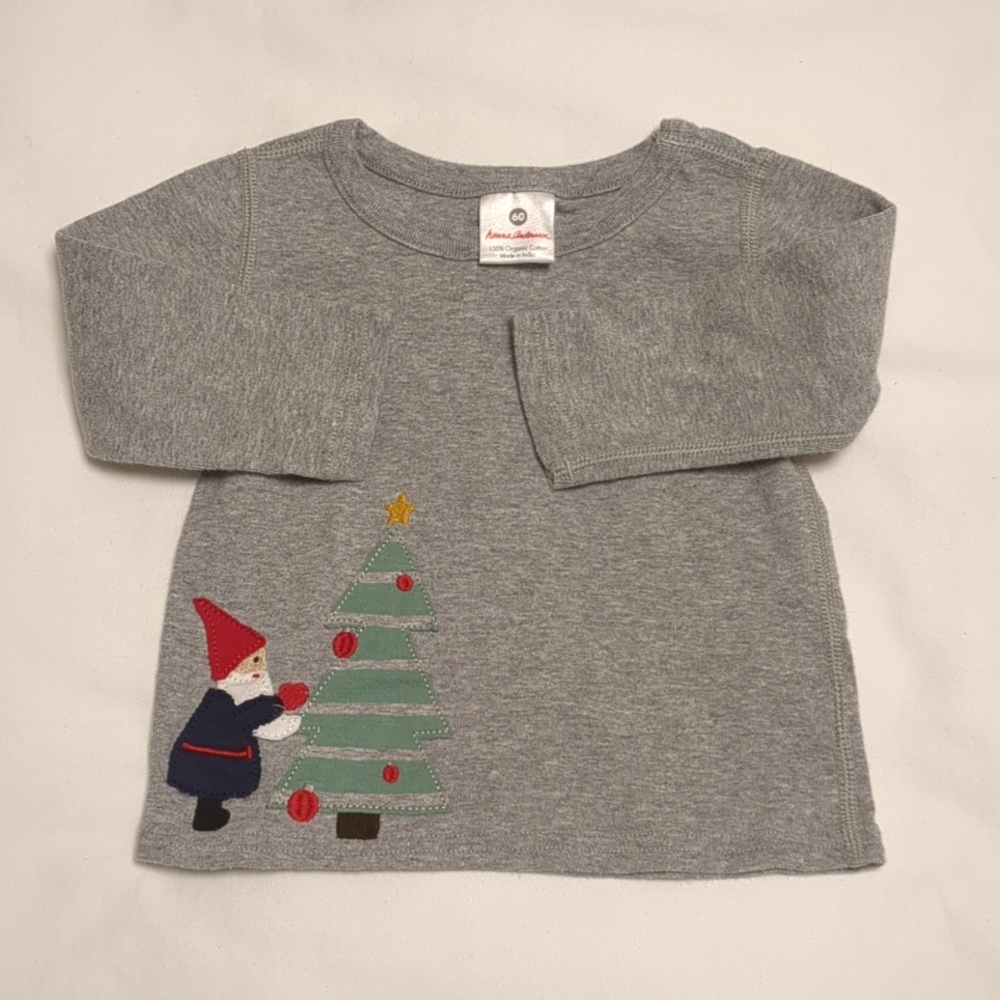 EUC Hanna Andersson HOLIDAY Gray Long Sleeve Christmas Santa Tee Shirt